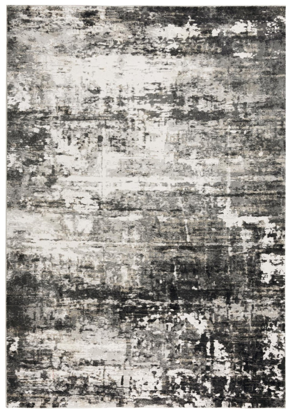 Alora Decor Graystone Abstract Ivory And Black Transitional Rug — Power-Loomed Polyester, Durable Plush Feel 7'10" x 9'10" 11411410100377109