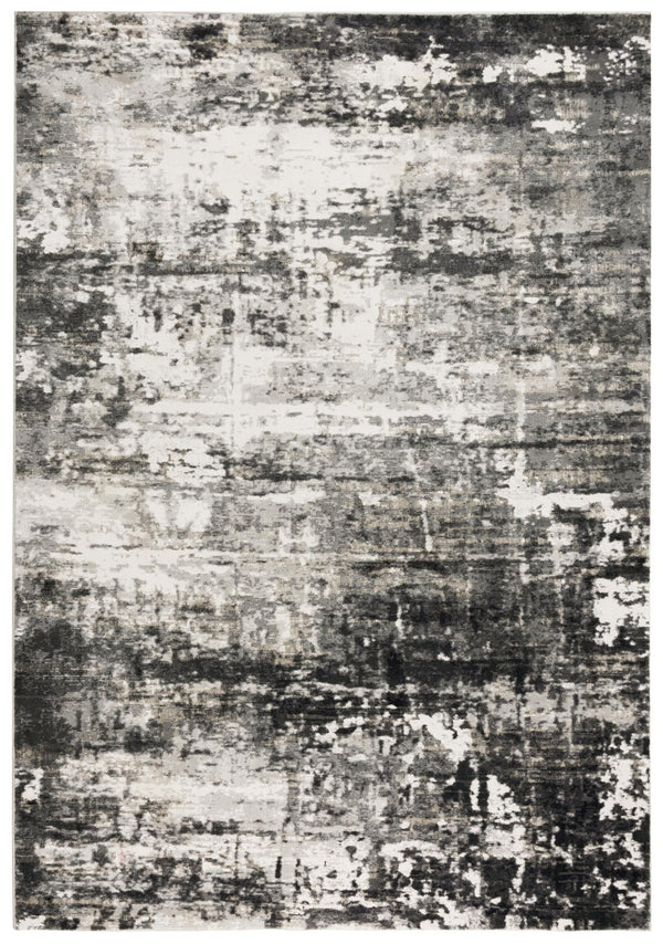Alora Decor Graystone Abstract Ivory And Black Transitional Rug — Power-Loomed Polyester, Durable Plush Feel 7'10" x 9'10" 11411410100377109