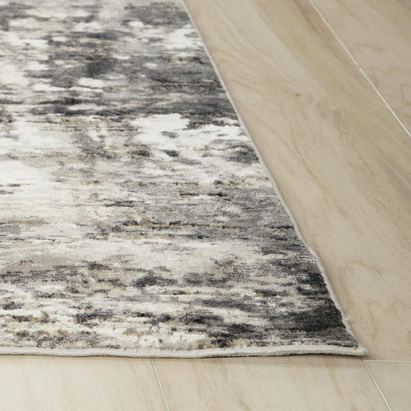 Alora Decor Graystone Abstract Ivory And Black Transitional Rug — Power-Loomed Polyester, Durable Plush Feel 7'10" x 9'10" 11411410100377109