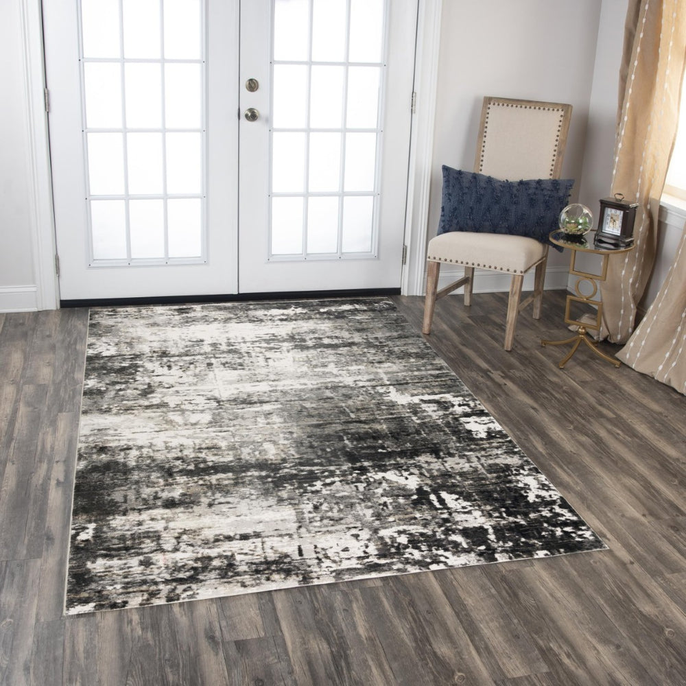 Alora Decor Graystone Abstract Ivory And Black Transitional Rug — Power-Loomed Polyester, Durable Plush Feel 7'10" x 9'10" 11411410100377109