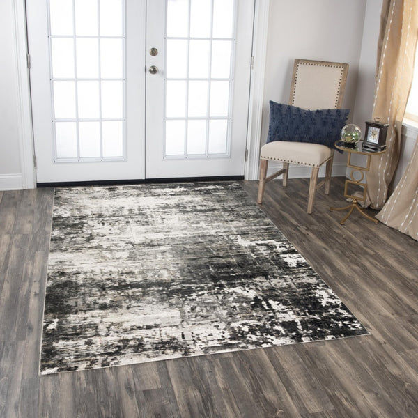 Alora Decor Graystone Abstract Ivory And Black Transitional Rug — Power-Loomed Polyester, Durable Plush Feel 7'10" x 9'10" 11411410100377109