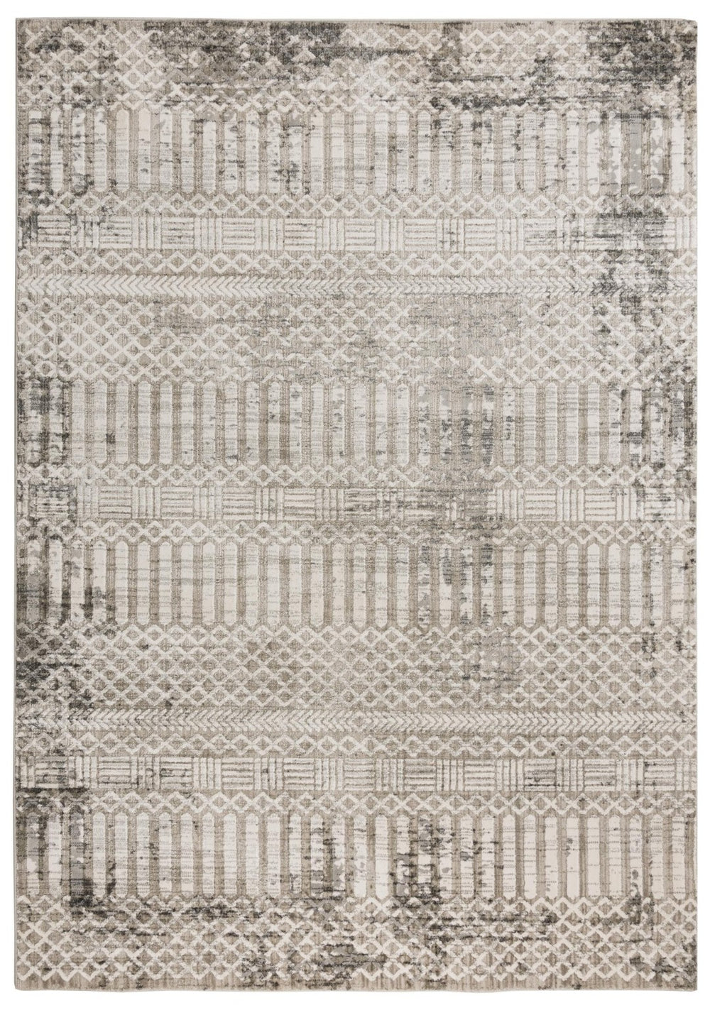 Alora Decor Graystone Plush Geometric Rug Power-Loomed Polyester — Durable Low-Pile Neutral Beige Accent Rug 6'7" x 9'6" 11411410200556796