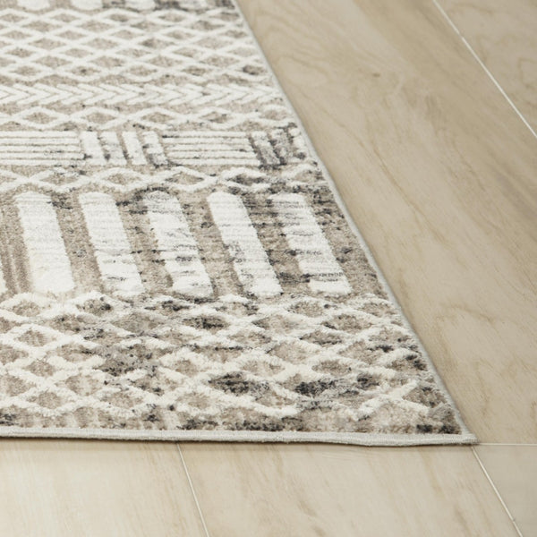 Alora Decor Graystone Plush Geometric Rug Power-Loomed Polyester — Durable Low-Pile Neutral Beige Accent Rug 6'7" x 9'6" 11411410200556796