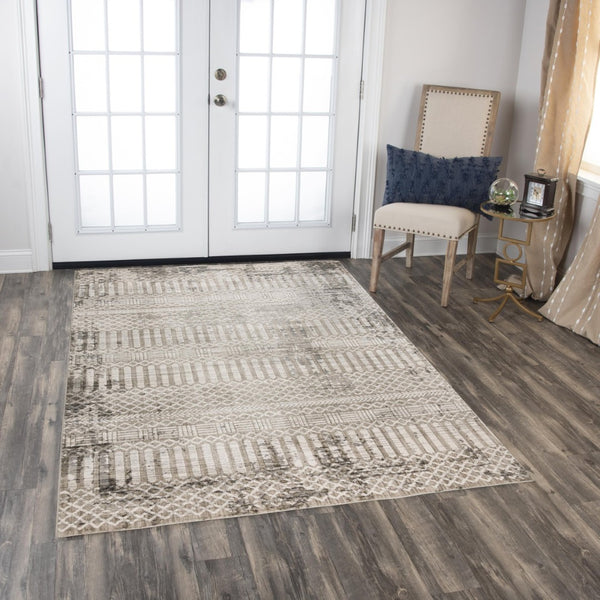 Alora Decor Graystone Plush Geometric Rug Power-Loomed Polyester — Durable Low-Pile Neutral Beige Accent Rug 6'7" x 9'6" 11411410200556796