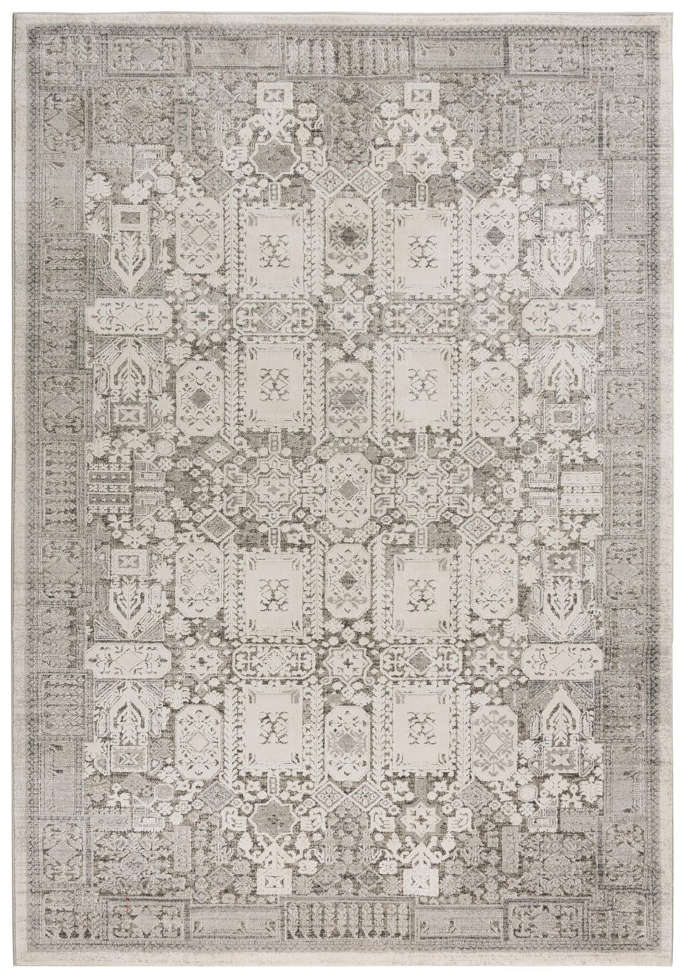 Alora Decor Graystone Ivory And Gray Persian-Inspired Area Rug, Power-Loomed Polyester Cut Pile For Durability And Comfort 6'7" x 9'6" 11411410300306796