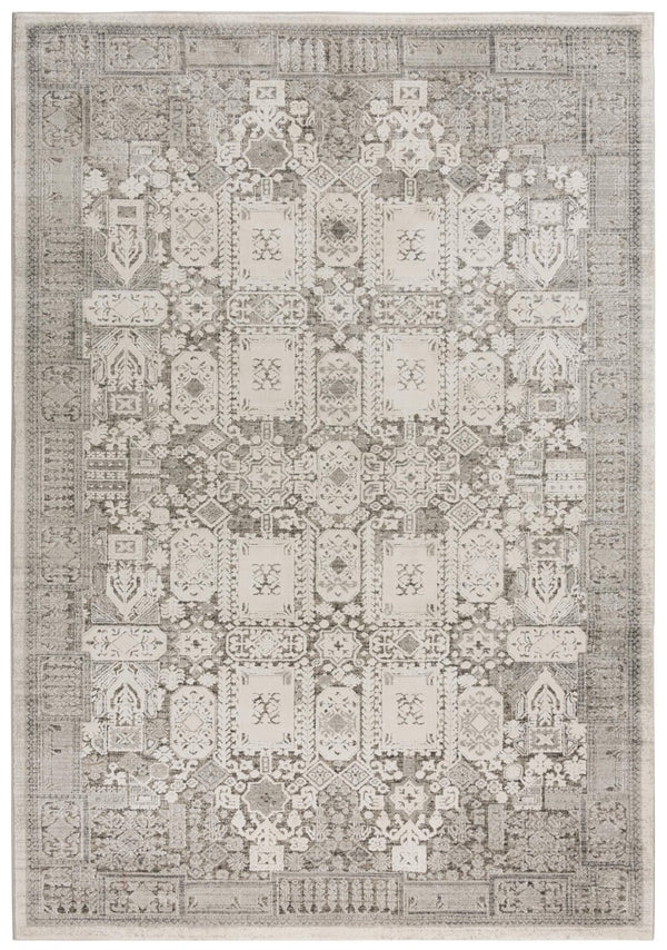 Alora Decor Graystone Ivory And Gray Persian-Inspired Area Rug, Power-Loomed Polyester Cut Pile For Durability And Comfort 6'7" x 9'6" 11411410300306796