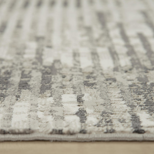 Alora Decor Graystone Abstract Transitional Rug In Gray Ivory Black Power-Loomed Polyester Low-Pile Durability 6'7" x 9'6" 11411410400336796