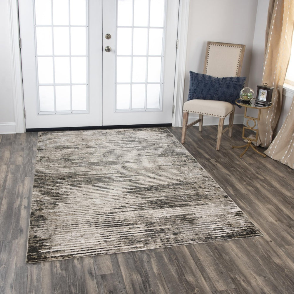 Alora Decor Graystone Abstract Transitional Rug In Gray Ivory Black Power-Loomed Polyester Low-Pile Durability 6'7" x 9'6" 11411410400336796