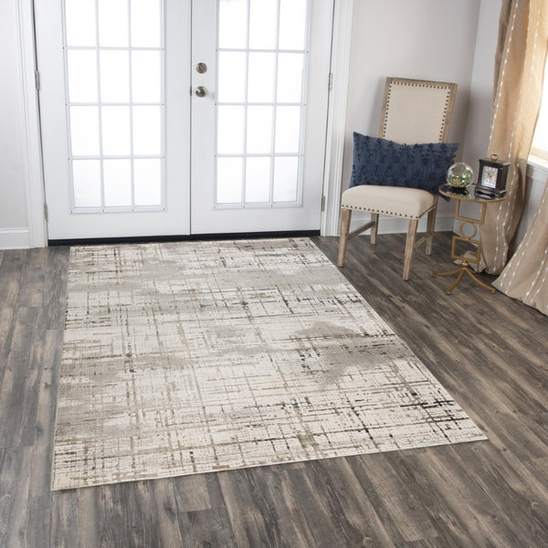 Alora Decor Graystone Abstract Transitional Area Rug In Neutral Ivory Gray Black — Plush Polyester, Durable 6'7" x 9'6" 11411410600376796