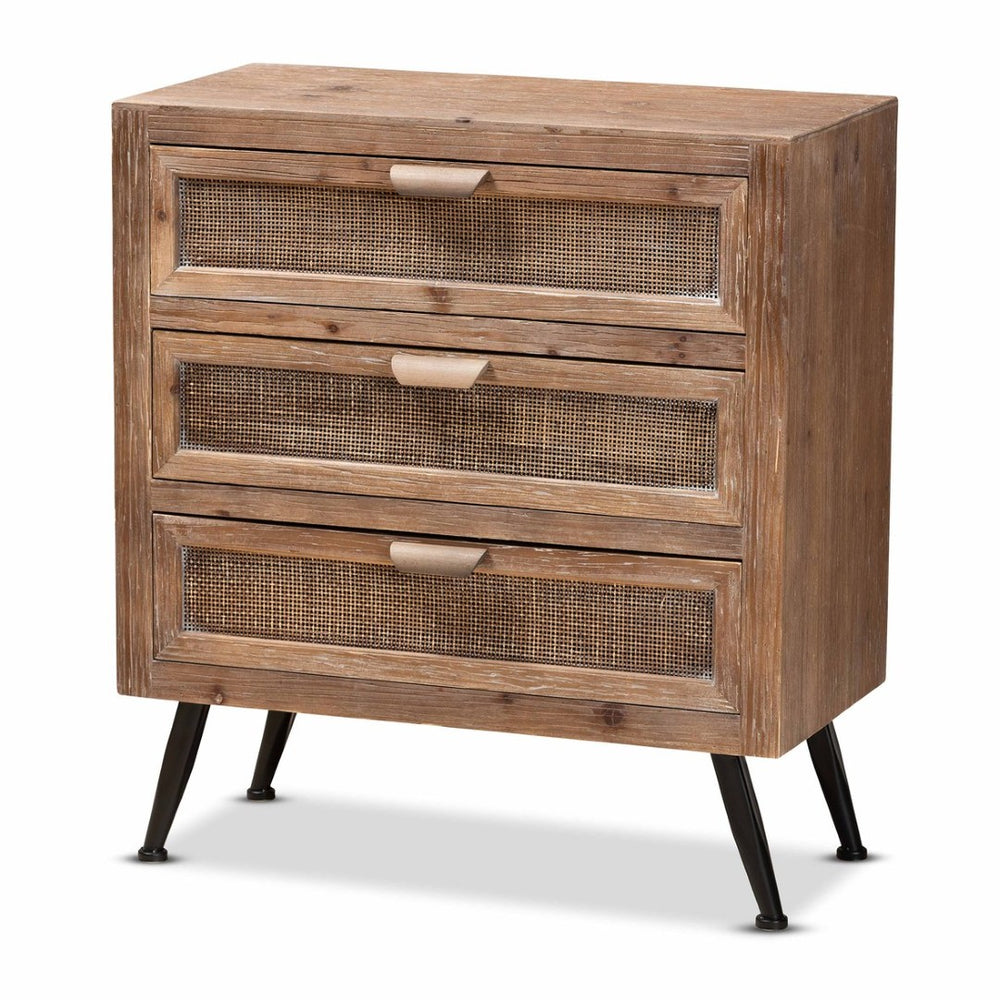 Baxton Studio Baxton Studio Calida Mid-Century Modern 3-Drawer Storage Cabinet with Rattan Finish & Vintage Charm JYCR19B-002-Rattan-3DW-Cabinet
