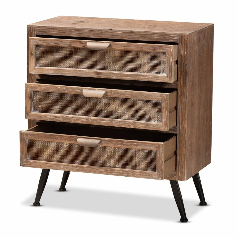 Baxton Studio Baxton Studio Calida Mid-Century Modern 3-Drawer Storage Cabinet with Rattan Finish & Vintage Charm JYCR19B-002-Rattan-3DW-Cabinet