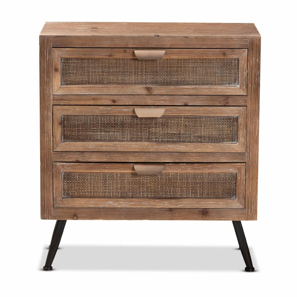 Baxton Studio Baxton Studio Calida Mid-Century Modern 3-Drawer Storage Cabinet with Rattan Finish & Vintage Charm JYCR19B-002-Rattan-3DW-Cabinet