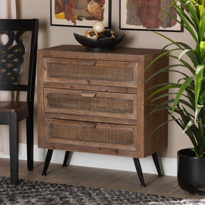 Baxton Studio Baxton Studio Calida Mid-Century Modern 3-Drawer Storage Cabinet with Rattan Finish & Vintage Charm JYCR19B-002-Rattan-3DW-Cabinet