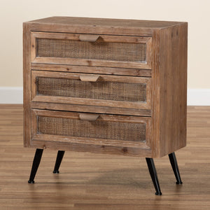 Baxton Studio Baxton Studio Calida Mid-Century Modern 3-Drawer Storage Cabinet with Rattan Finish & Vintage Charm JYCR19B-002-Rattan-3DW-Cabinet