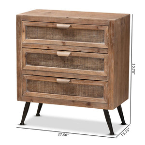 Baxton Studio Baxton Studio Calida Mid-Century Modern 3-Drawer Storage Cabinet with Rattan Finish & Vintage Charm JYCR19B-002-Rattan-3DW-Cabinet