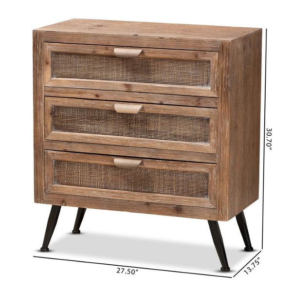 Baxton Studio Baxton Studio Calida Mid-Century Modern 3-Drawer Storage Cabinet with Rattan Finish & Vintage Charm JYCR19B-002-Rattan-3DW-Cabinet