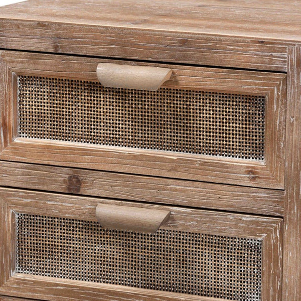 Baxton Studio Baxton Studio Calida Mid-Century End Table with 2 Drawers - Whitewashed Wood & Rattan Charm! JYCR19B-007-Rattan-ET