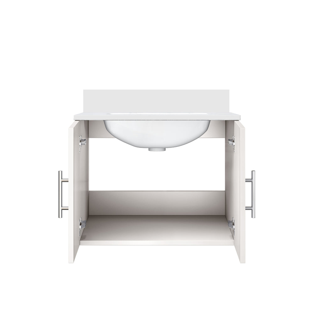 English Elm Glossy White Bath Vanity 24" W X 22" D With Durable White Quartz Top For Modern Bathroom Elegance B2731P258569