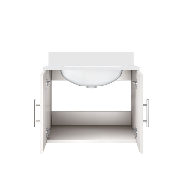 English Elm Glossy White Bath Vanity 24" W X 22" D With Durable White Quartz Top For Modern Bathroom Elegance B2731P258569
