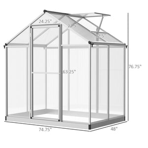 English Elm Greenhouse Walk-in Polycarbonate Growing Structure with Aluminum Frame and Roof Vent T3971S00029