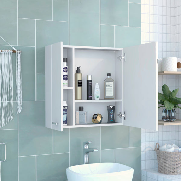 English Elm Medicine Double Door Cabinet with Mirror and External Shelf for Bathroom Storage, Sleek Durable Design White 28.74 L x 22.04 W x 5.51 H B097133011