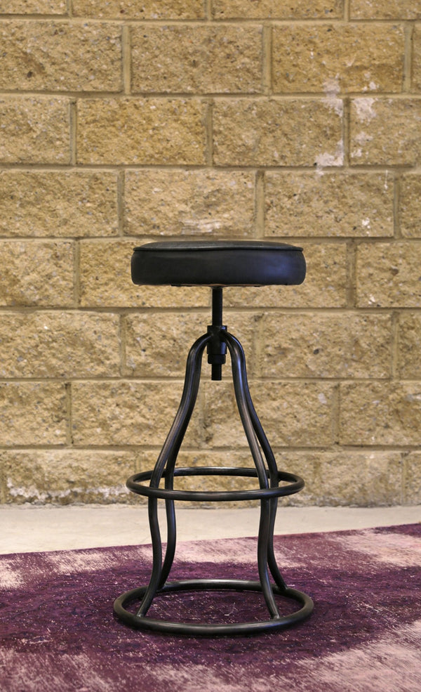 Lh Imports Bowie Stool - Stylish Adjustable Height Design With Durable Top Grain Leather And Iron Base Black Iron,Leather,Polyester Fiber,Pu Foam Sbs49-08b