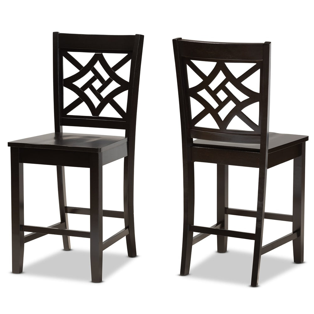 Baxton Studio Baxton Studio Modern 2-Piece Counter Stool Set with Sculpted Scoop Seat and Unique Cut-Out Back Design Dark Brown RH340P-Dark Brown Wood Scoop Seat-PC