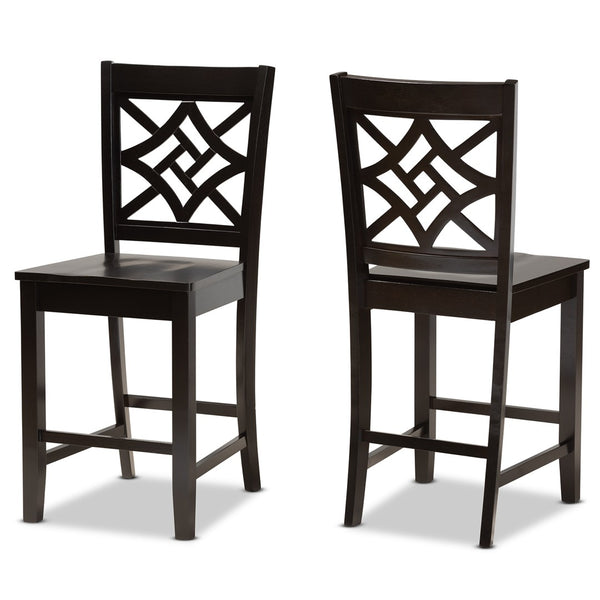 Baxton Studio Baxton Studio Modern 2-Piece Counter Stool Set with Sculpted Scoop Seat and Unique Cut-Out Back Design Dark Brown RH340P-Dark Brown Wood Scoop Seat-PC