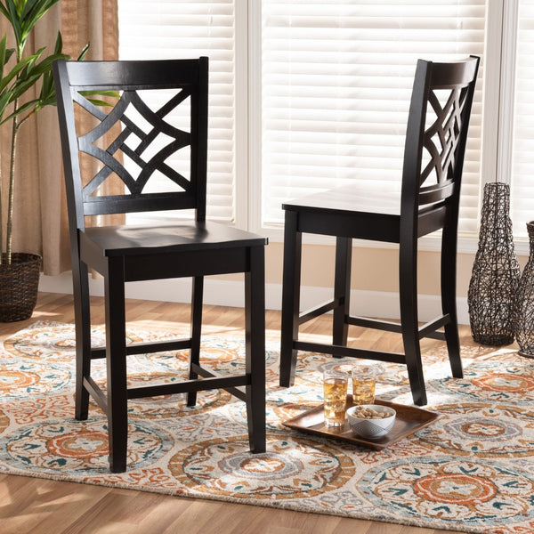 Baxton Studio Baxton Studio Modern 2-Piece Counter Stool Set with Sculpted Scoop Seat and Unique Cut-Out Back Design Dark Brown RH340P-Dark Brown Wood Scoop Seat-PC