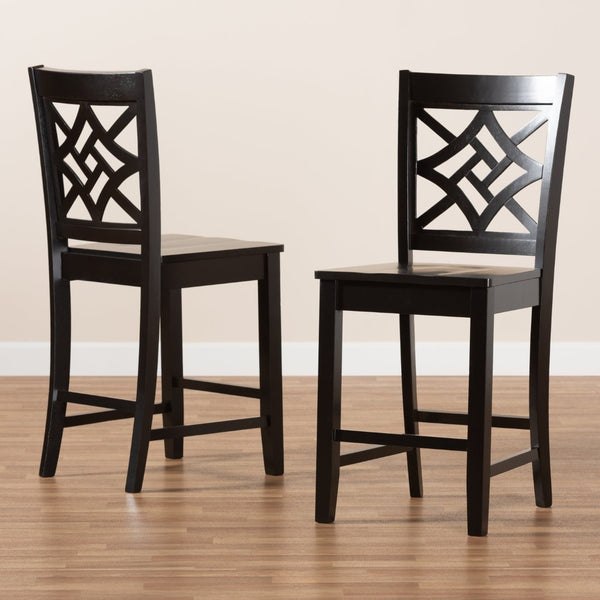 Baxton Studio Baxton Studio Modern 2-Piece Counter Stool Set with Sculpted Scoop Seat and Unique Cut-Out Back Design Dark Brown RH340P-Dark Brown Wood Scoop Seat-PC