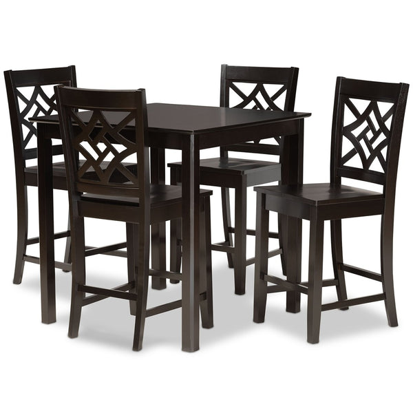 Baxton Studio Baxton Studio Nicolette 5-Piece Pub Set – Modern Dark Brown Wood Table & Ergonomic Stools for Dining RH340P-Dark Brown-5PC Pub Set