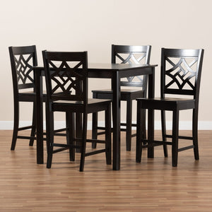 Baxton Studio Baxton Studio Nicolette 5-Piece Pub Set – Modern Dark Brown Wood Table & Ergonomic Stools for Dining RH340P-Dark Brown-5PC Pub Set