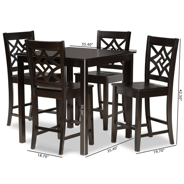 Baxton Studio Baxton Studio Nicolette 5-Piece Pub Set – Modern Dark Brown Wood Table & Ergonomic Stools for Dining RH340P-Dark Brown-5PC Pub Set