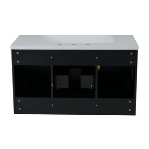 English Elm 72'' Wall Mounted Bathroom Vanity with 4 Drawers & Double Cabinets, Waterproof MDF, Smooth Slide Rails Black N710SS00009B