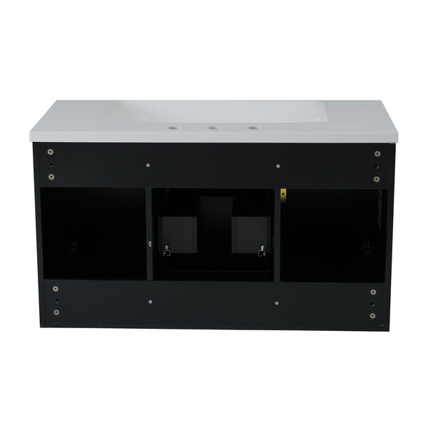 English Elm 72'' Wall Mounted Bathroom Vanity with 4 Drawers & Double Cabinets, Waterproof MDF, Smooth Slide Rails Black N710SS00009B