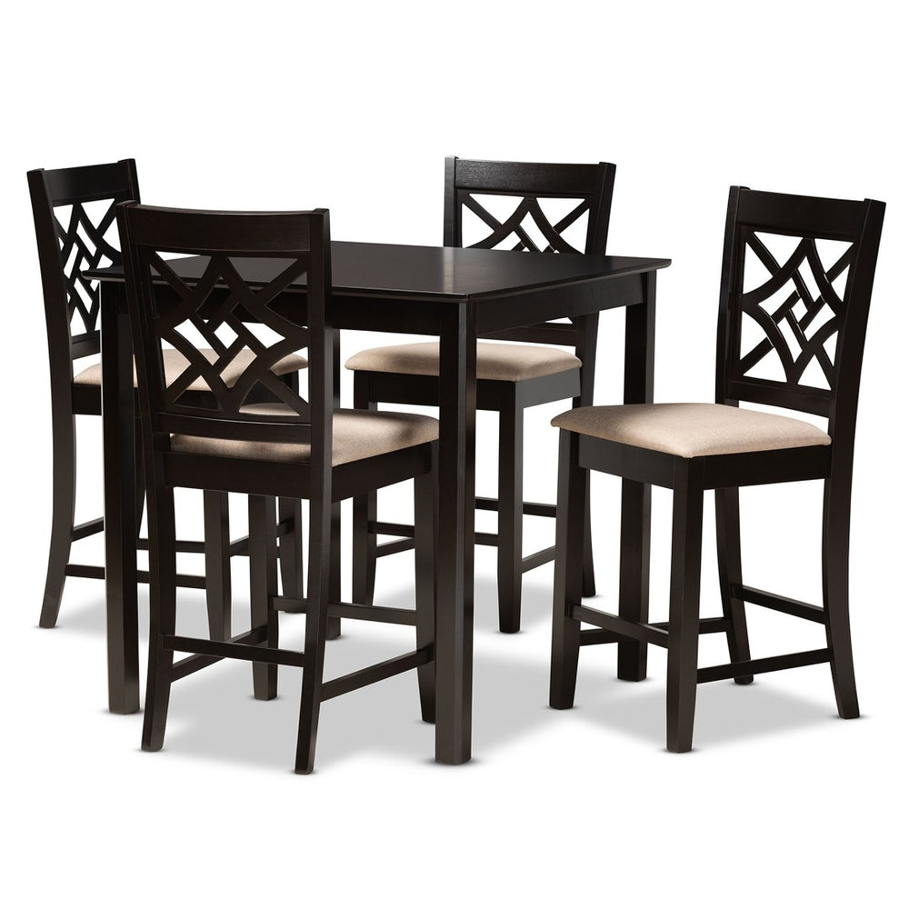 Baxton Studio Baxton Studio Nicolette 5-Piece Modern Pub Set with Sand Upholstery & Dark Brown Wood Finish RH340P-Sand/Dark Brown-5PC Pub Set
