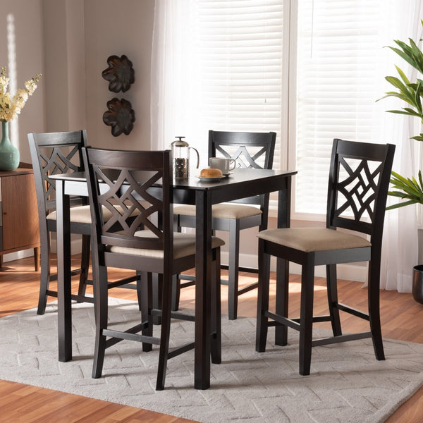 Baxton Studio Baxton Studio Nicolette 5-Piece Modern Pub Set with Sand Upholstery & Dark Brown Wood Finish RH340P-Sand/Dark Brown-5PC Pub Set
