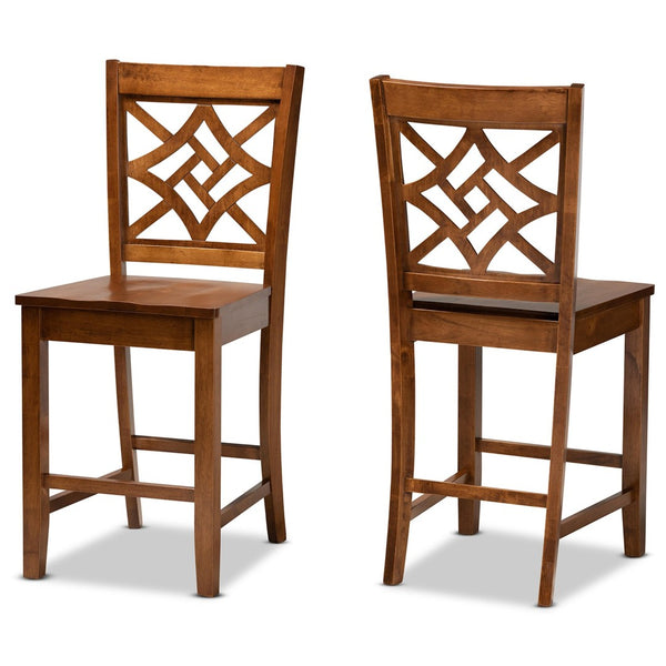 Baxton Studio Baxton Studio Modern 2-Piece Counter Stool Set with Sculpted Scoop Seat and Unique Cut-Out Back Design Nicolette Walnut RH340P-Walnut Wood Scoop Seat-PC