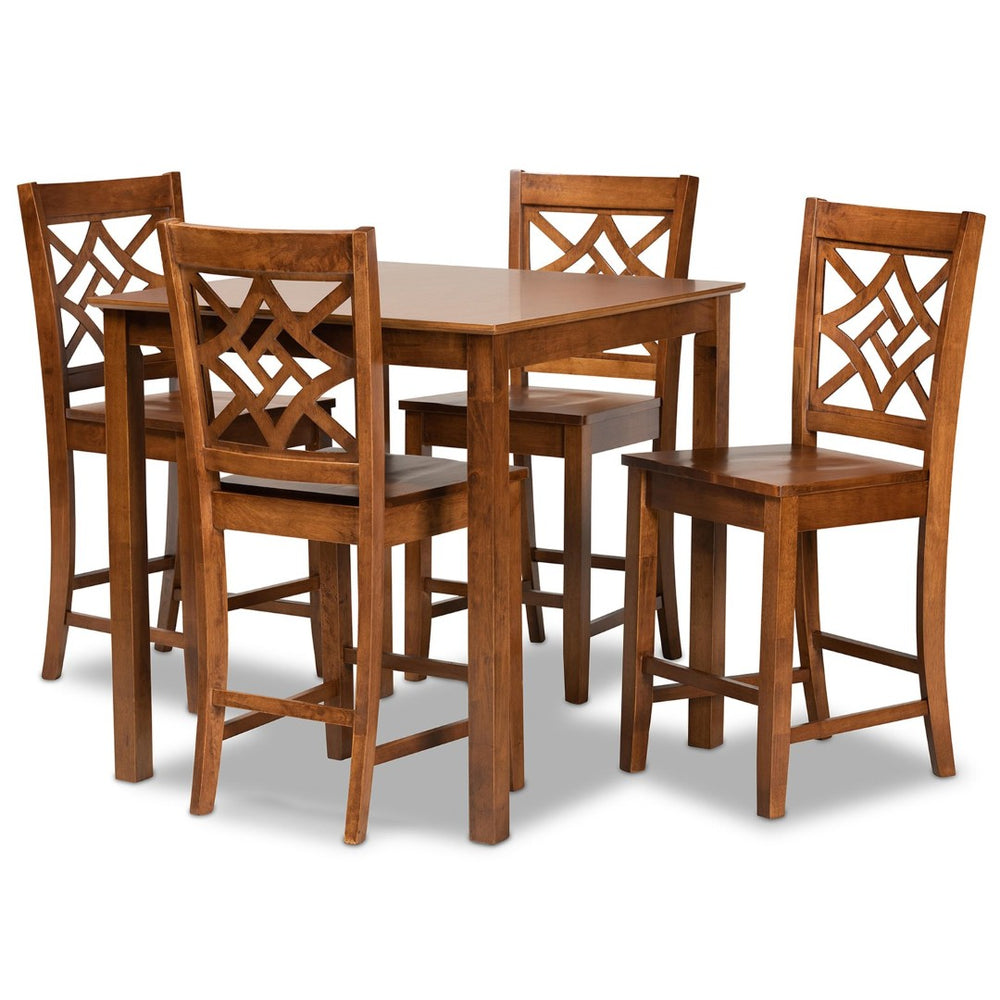Baxton Studio Baxton Studio Nicolette 5-Piece Modern Pub Set in Walnut Brown – Stylish Comfort for Any Space RH340P-Walnut-5PC Pub Set