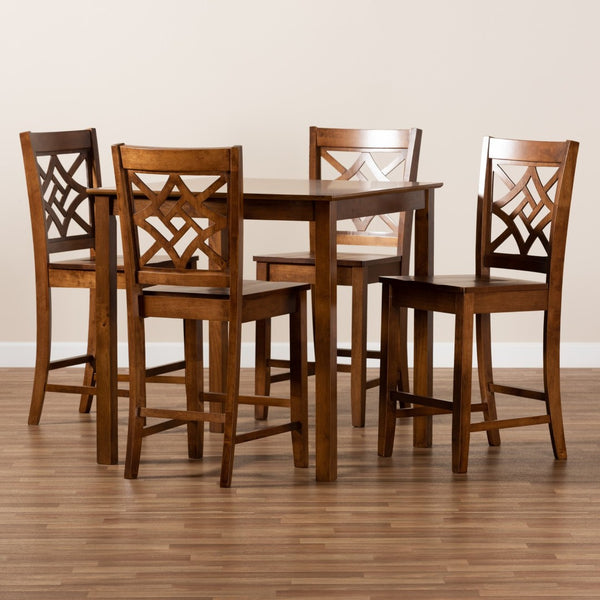 Baxton Studio Baxton Studio Nicolette 5-Piece Modern Pub Set in Walnut Brown – Stylish Comfort for Any Space RH340P-Walnut-5PC Pub Set