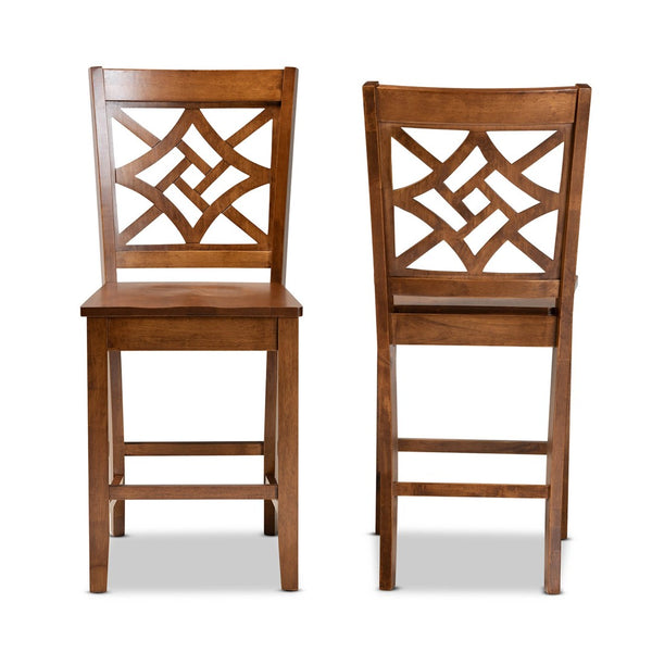 Baxton Studio Baxton Studio Modern 2-Piece Counter Stool Set with Sculpted Scoop Seat and Unique Cut-Out Back Design Nicolette Walnut RH340P-Walnut Wood Scoop Seat-PC