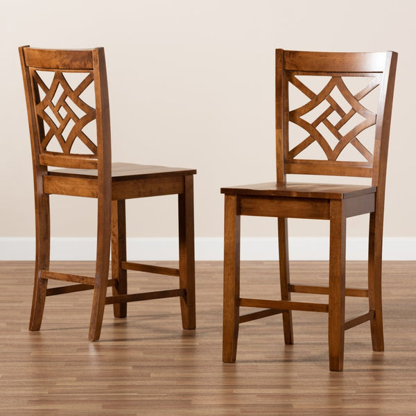 Baxton Studio Baxton Studio Modern 2-Piece Counter Stool Set with Sculpted Scoop Seat and Unique Cut-Out Back Design Nicolette Walnut RH340P-Walnut Wood Scoop Seat-PC