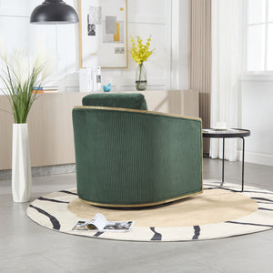 English Elm Corduroy Swivel Barrel Chair with Sturdy Wood Frame & Metal 360° Base, Plush Corduroy Comfort Pop Emerald W395P220271