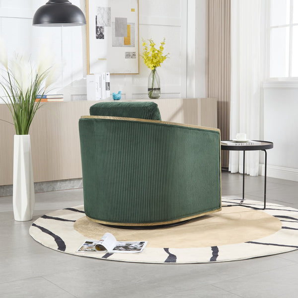 English Elm Corduroy Swivel Barrel Chair with Sturdy Wood Frame & Metal 360° Base, Plush Corduroy Comfort Pop Emerald W395P220271