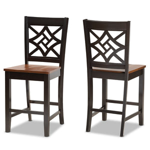 Baxton Studio Baxton Nicolette Contemporary Two-Tone Counter Stool Set - Stylish Wood Design for Modern Spaces RH340P-Dark Brown/Walnut Wood Scoop Seat-PC