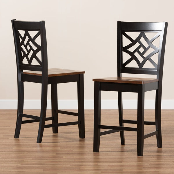 Baxton Studio Baxton Nicolette Contemporary Two-Tone Counter Stool Set - Stylish Wood Design for Modern Spaces RH340P-Dark Brown/Walnut Wood Scoop Seat-PC