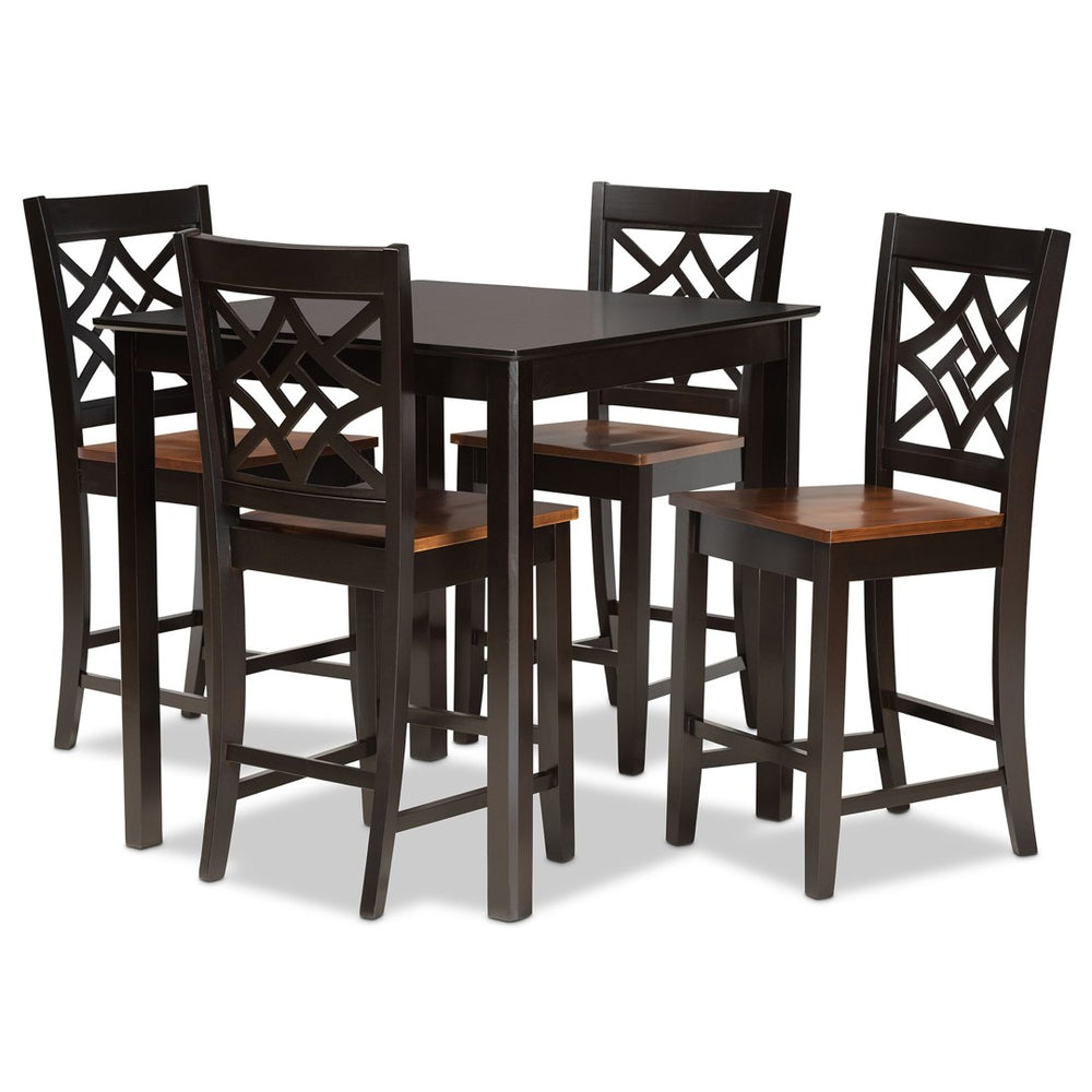 Baxton Studio Baxton Studio Nicolette 5-Piece Two-Tone Pub Set with Scoop Seats for Modern Dining & Entertaining RH340P-Dark Brown/Walnut-5PC Pub Set