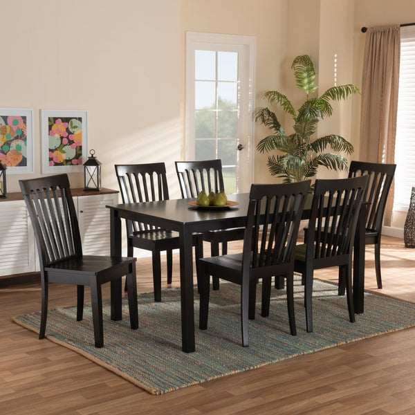 Baxton Studio Baxton Erion 7-Piece Dark Brown Dining Set - Modern Comfort with Stylish Scoop Seats & Table Erion-Dark Brown-7PC Dining Set