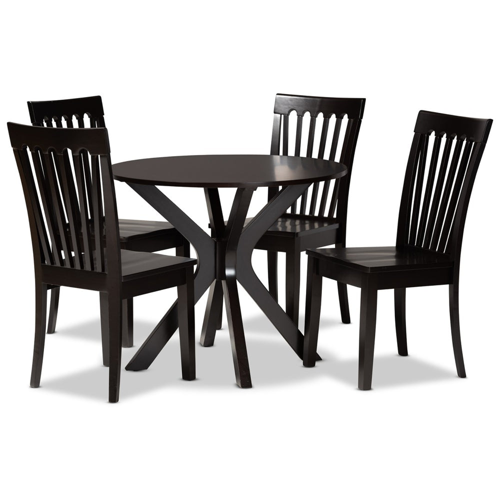Baxton Studio Baxton Studio Zora 5-Piece Dining Set: Modern Dark Brown Wood Table & Scoop-Seat Chairs for Elegance Zora-Dark Brown-5PC Dining Set