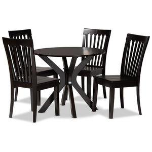 Baxton Studio Baxton Studio Zora 5-Piece Dining Set: Modern Dark Brown Wood Table & Scoop-Seat Chairs for Elegance Zora-Dark Brown-5PC Dining Set